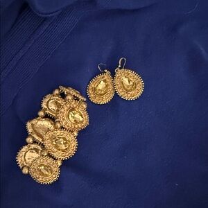 Gold Teardrop Statement Earrings and Bracelet Set